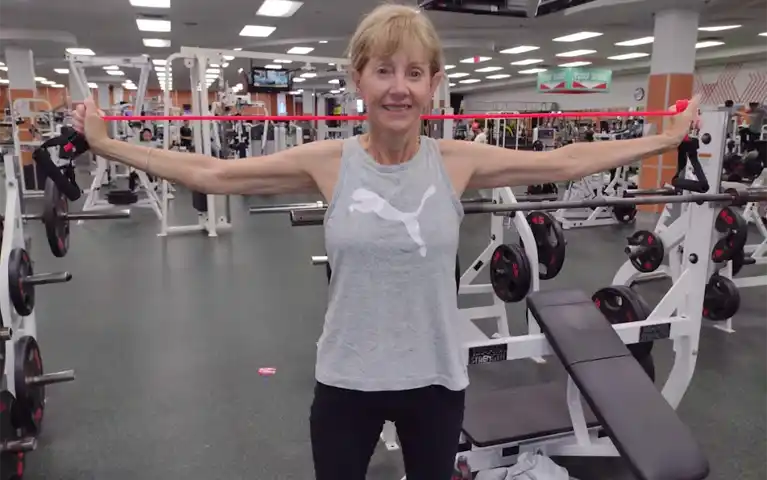 Bill's wife exercising at the gym