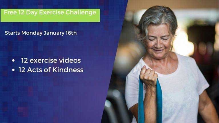 12 day challenge to teach you new exercise and suggest an act of kindness for the day 