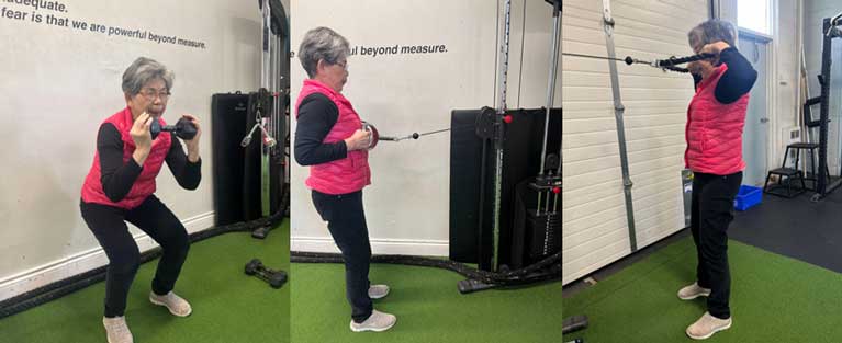 82 years old exercising under personal trainer supervision