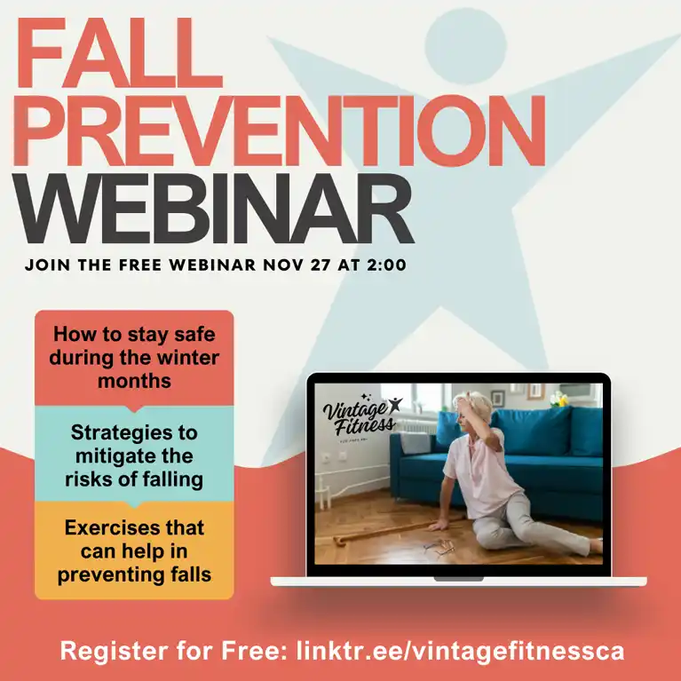 Promotional image for the Fall Prevention Webinar  displaying a senior woman on her living room floor as a result of a fall