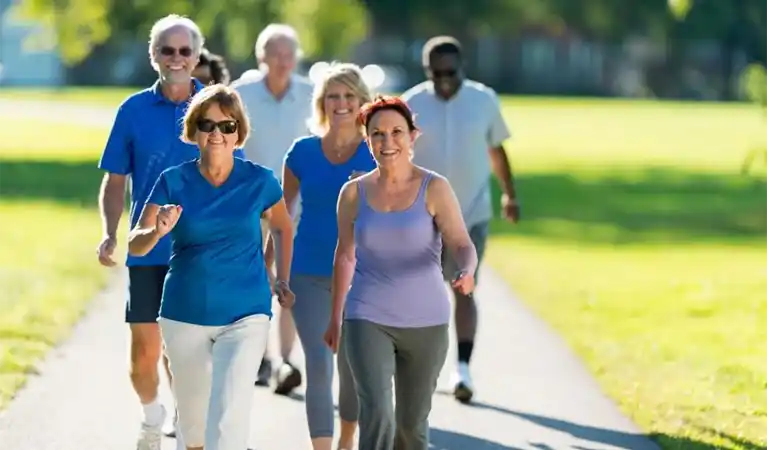 Older adult group walking