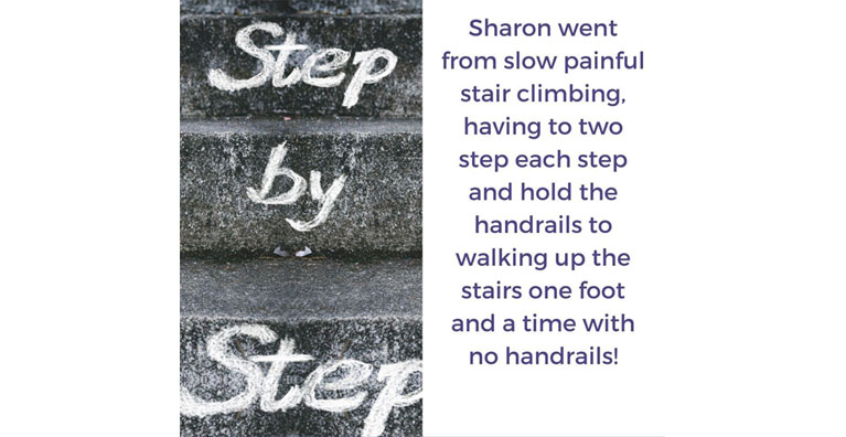 Sharon success story climbing stairs